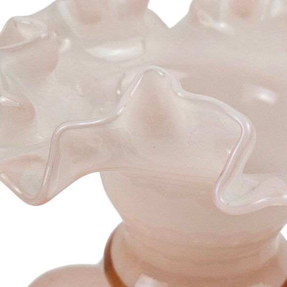 Vintage Fenton Art Glass Dusty Rose Pink Melon Vase Double Crimped Ruffle - Picture 6 of 9